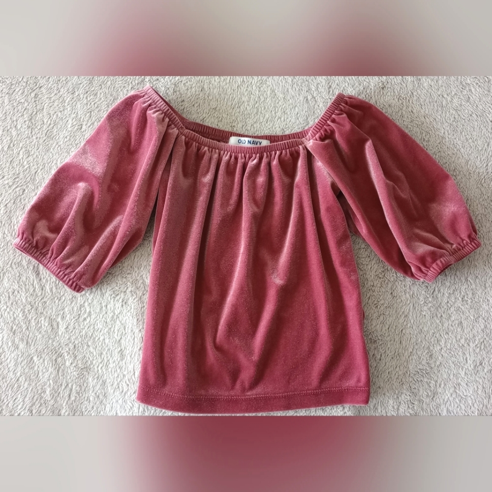 Old Navy Velvet pink puff sleeve top for girls size 8 youth